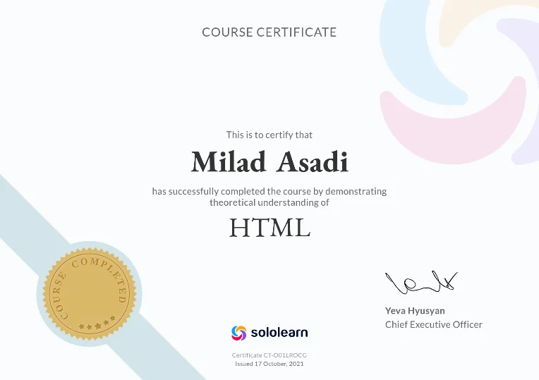 گواهی HTML از Sololearn
